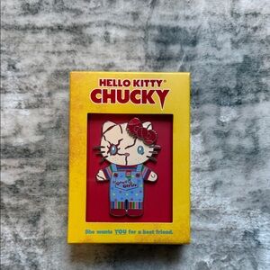 Sanrio Hello Kitty Chucky Pin with Red and Blue Accents